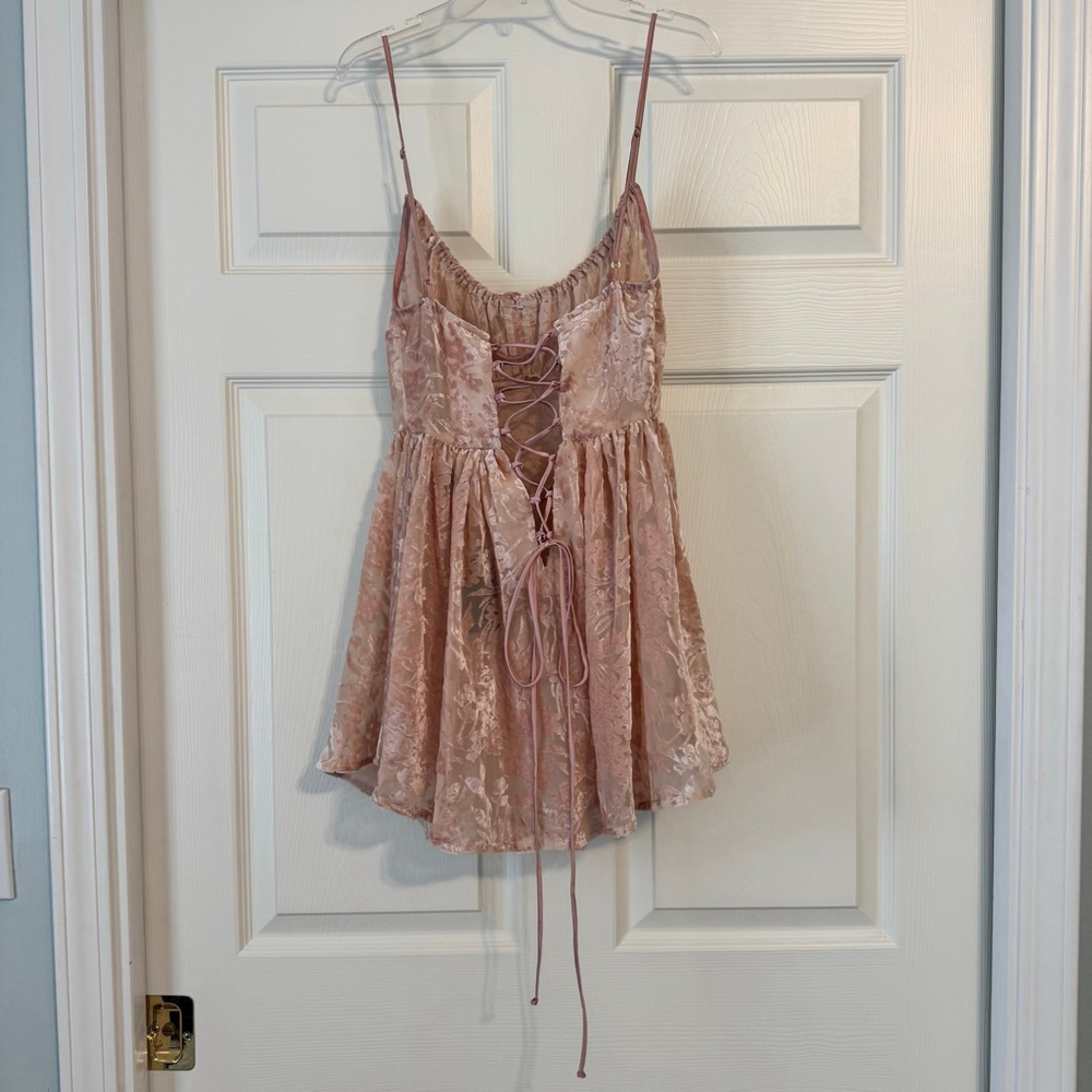 NWT Vanessa Mooney Pink Velvet Ballerina Mini Dress M - Picture 3 of 11